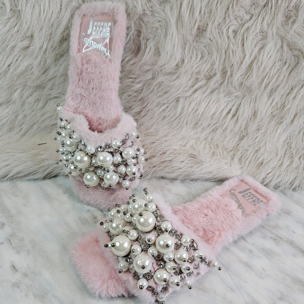 Jeffrey Campbell Women's Baby Pink Facile Faux Fur Slide Sandal Size US 6